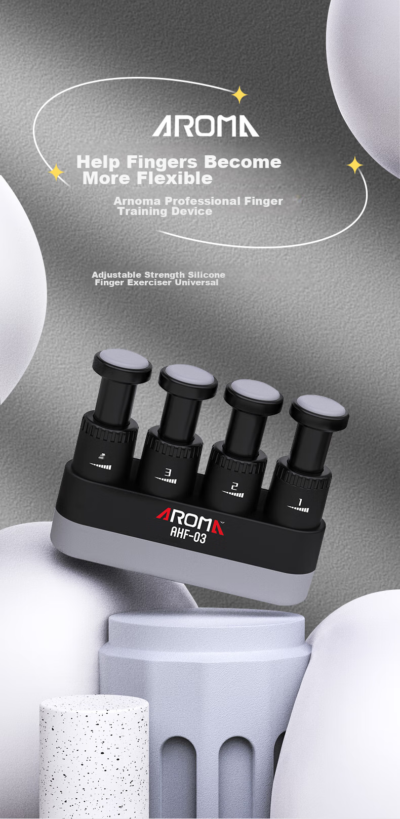 AROMA Adult Finger Strengthener, Piano Finger Trainer, Guitar Grip Exerciser AHF-03 1