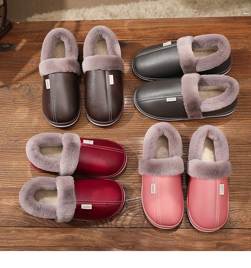 GUOLUOFEI Cotton Slippers with Handles for Men And Women, Indoor Non-Slip Waterproof Warm Cotton Shoes for Elderly, Red Package, Size 38-39 1
