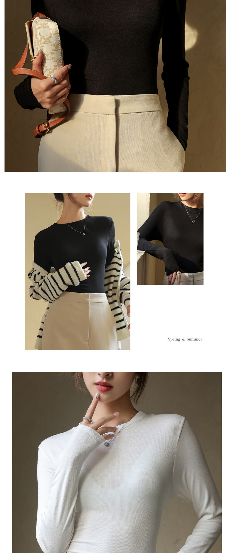 LangSha Modal Slim Fit Base Layer Women's Autumn Long Sleeve Round Neck Top Black L 7