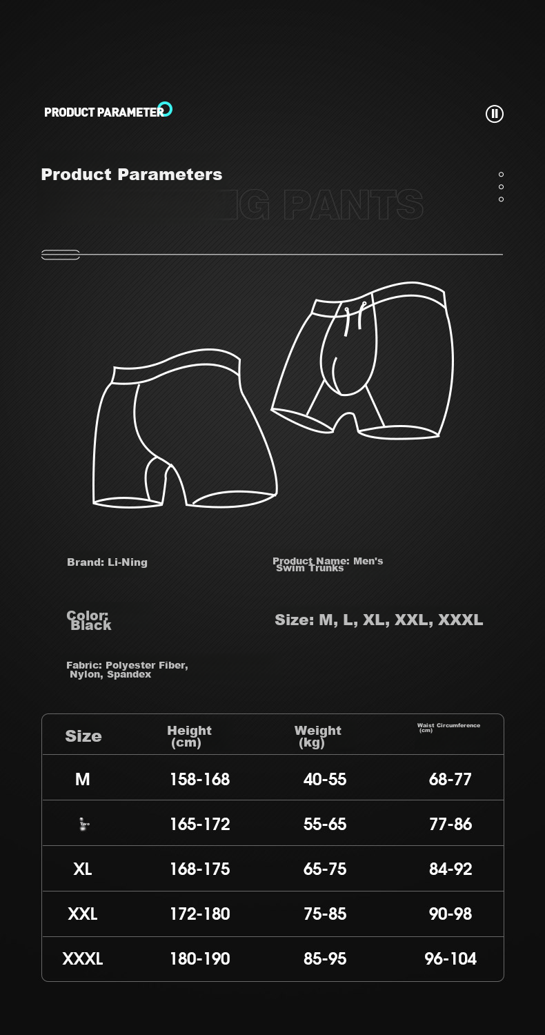 Li-Ning Swimming Trunks for Men, Elastic Comfortable Boxer Swimwear, Quick-Drying Non-Clinging Hot Spring Resort Men's Swim Shorts, Black LSSL125 XXXL 10