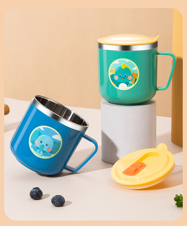 COOKSS Children's Water Cup Milk Cup 316 Stainless Steel Training Cup for Babies 1-3 Years Old with Straw And Scale Markings Gree 20