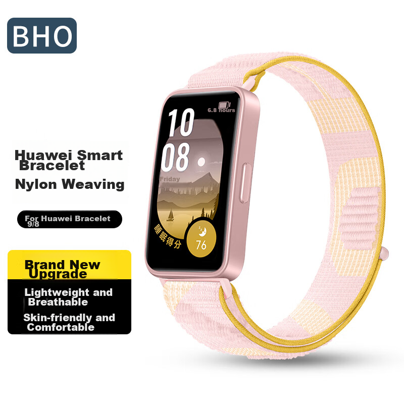 BHO Compatible Nylon Loop Strap for Huawei Band 10, Huawei Band 9 Standard Version NFC Version Universal Fit for Huawei Band 8 Smartwatch Strap