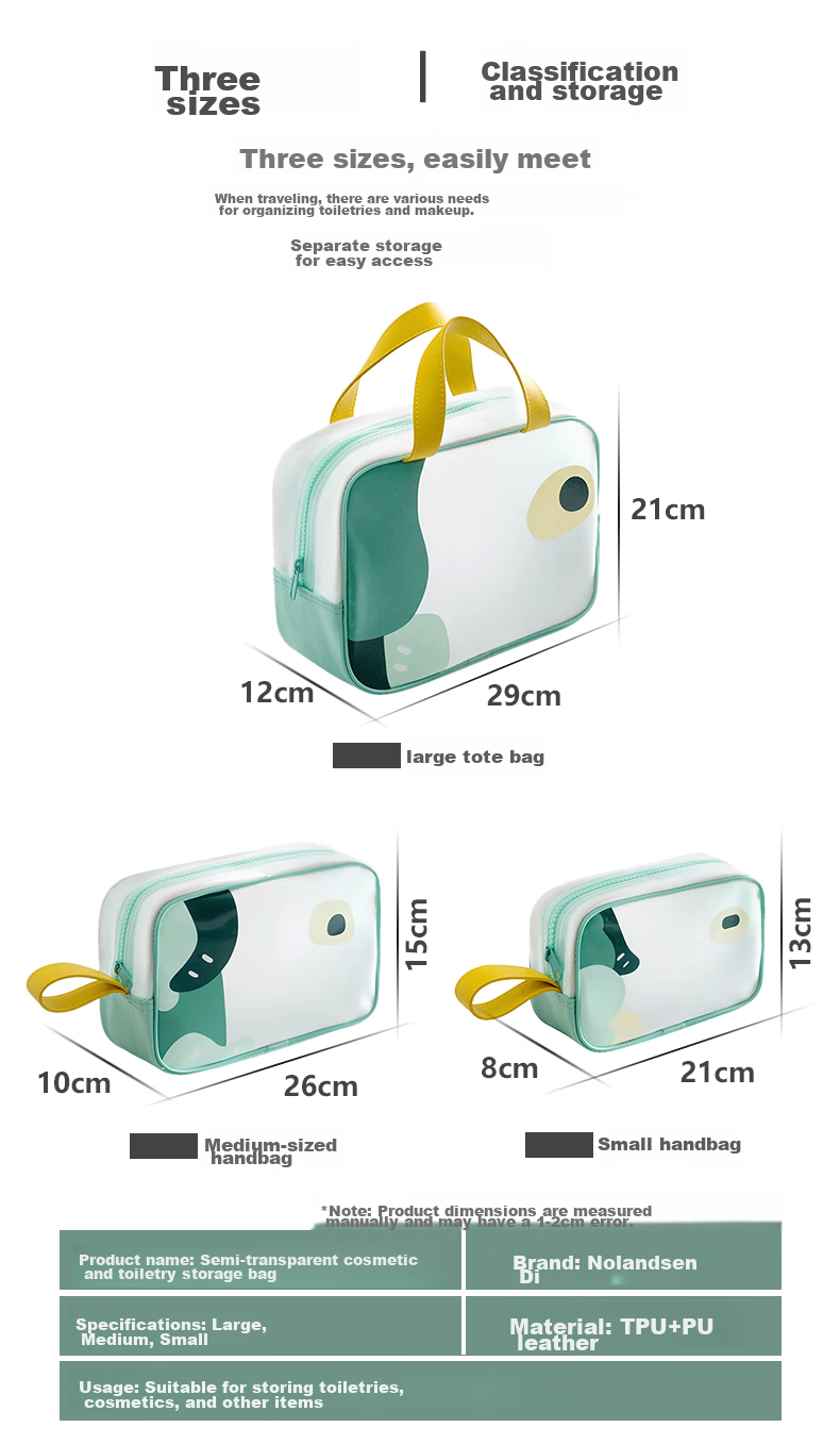 NOLANSEND Travel Toiletry Bag, Semi-Transparent Water-Resistant Makeup Bag, Portable Handheld Sports Storage Bag, N561 Small Size 4