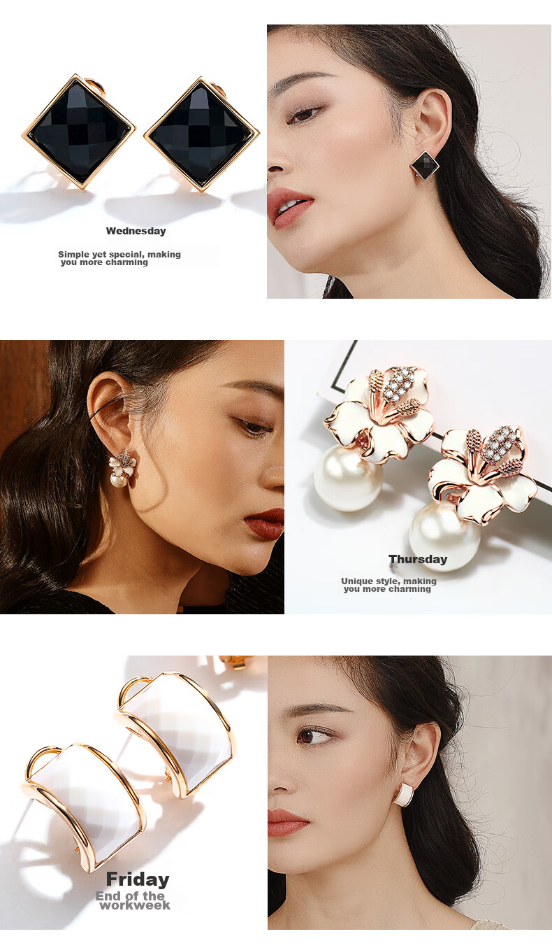 Dairuo No-earhole Ear Clips for Women, One-Week Earring Set, Face-Slimming Effect, Elegant And Luxurious Jewelry, Birthday Gift for Girlfriend 5