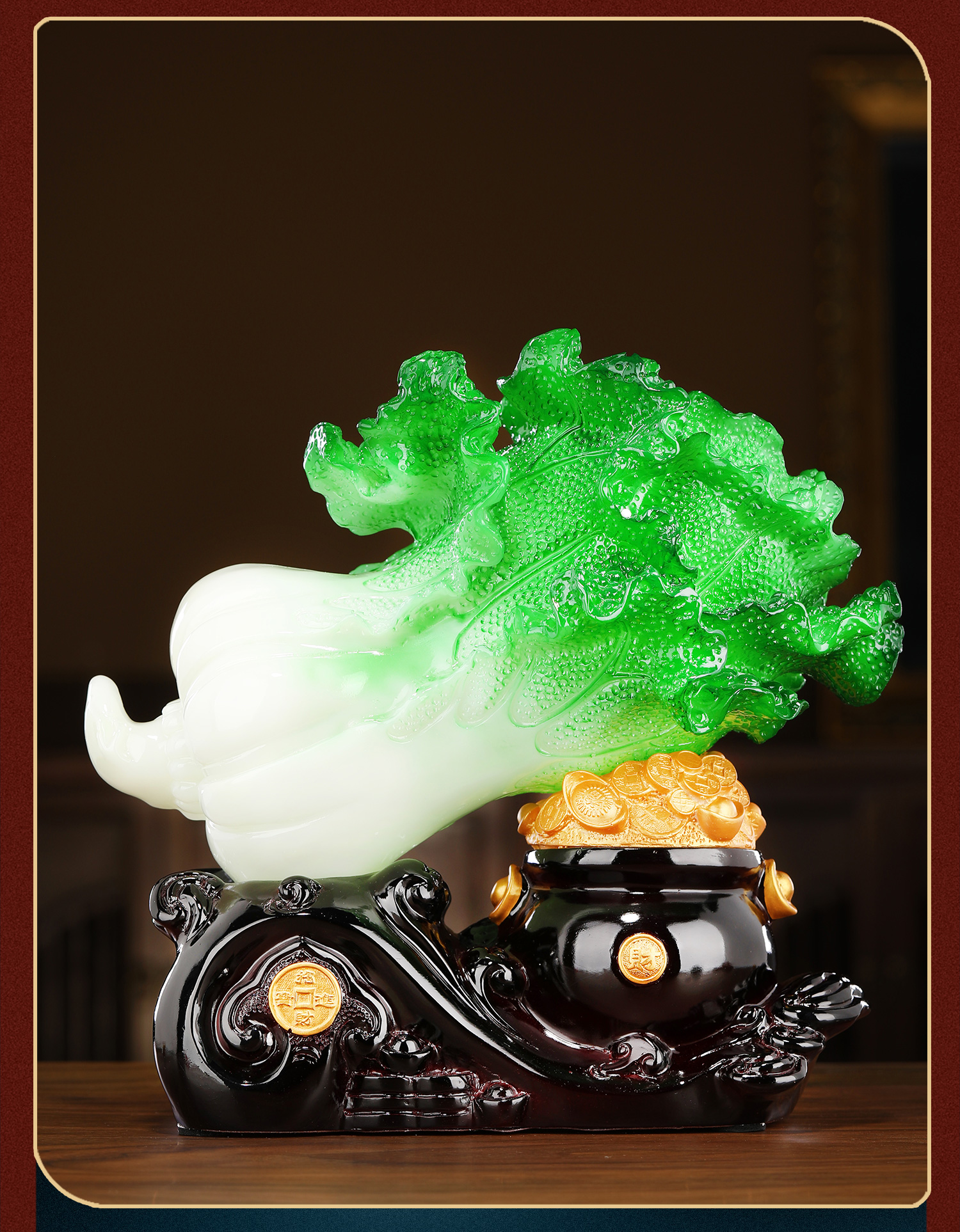 依芙裳 白菜摆件聚宝盆百财如意四季发财工艺品迁开业礼品家居客厅