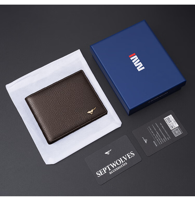 SEPTWOLVES Men's Wallet Genuine Leather Short Card Holder Birthday Gift for Dad Boyfriend Husband Practical Anniversary Present 15