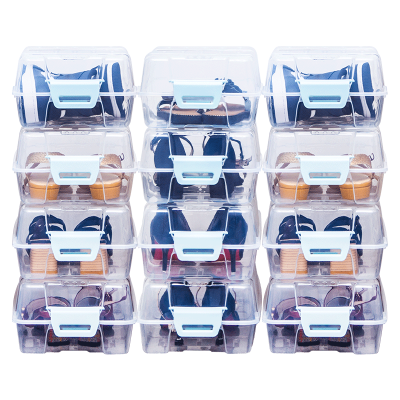 Xitianlong Flip-Top Shoe Box Functional Storage Box, Shoe Cabinet Doorway Entryway Cabinet Stackable Combination Shoe Cabinet, Transparent, 8-Pack