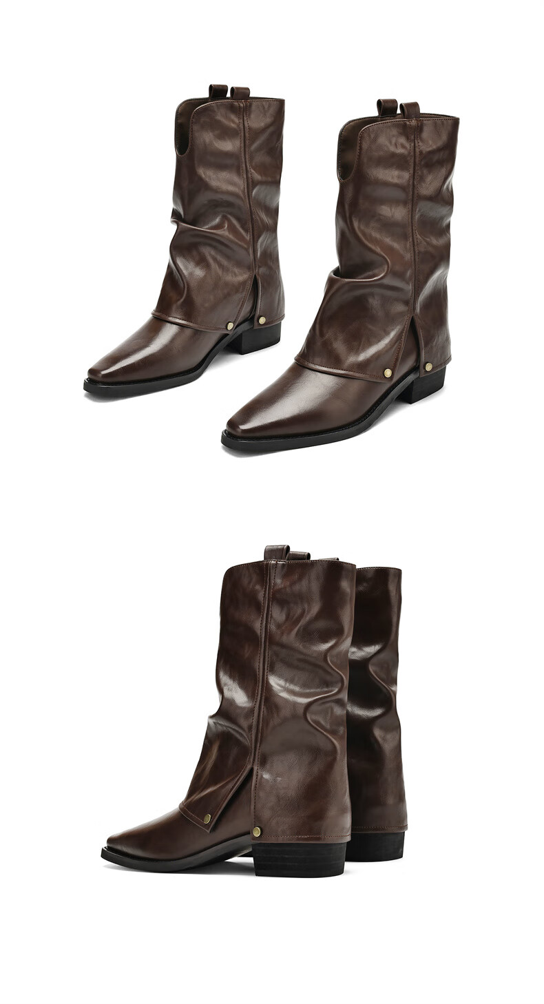 DAPHNE Women's New Short Boots, Denim Boots, Chunky Boots, Retro Boots, Women's Boots 4024605056 Brown (Single Lining) Size 37 12