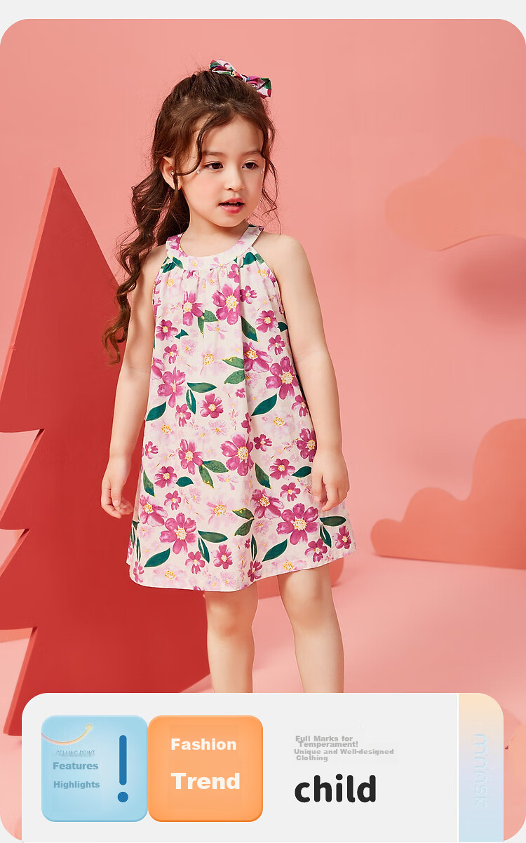 ASK JUNIOR Girls' Summer Dress, Children's Floral Spaghetti Strap Dress for Beach Vacation, Princess Style 2