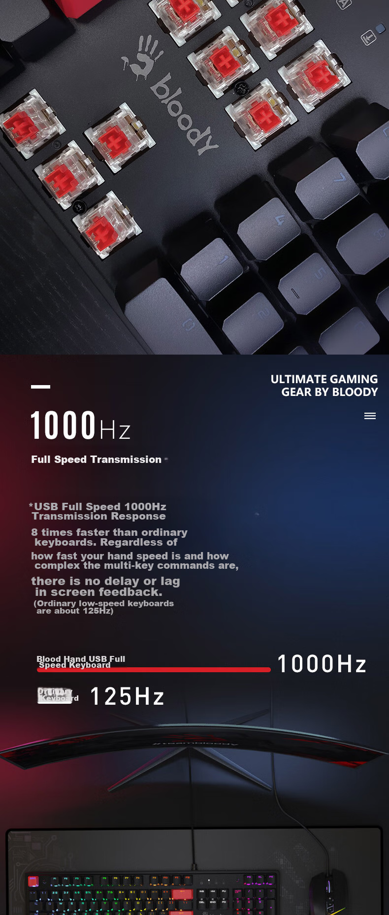 A4TECH S510R, 104-Key Mechanical Keyboard, Wired Keyboard, Gaming Keyboard for E-Sports, Tea Switch Keyboard, Blood Hand Phantom, Red Switch, Black And Red, Wired 6