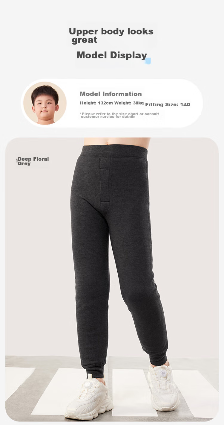 Jiusuiban Children's Thermal Pants for Boys, Autumn And Winter Double-Layer Antibacterial Thick Cotton-Lined Pants, Youth down Knee Protection Base Layer Trousers 14