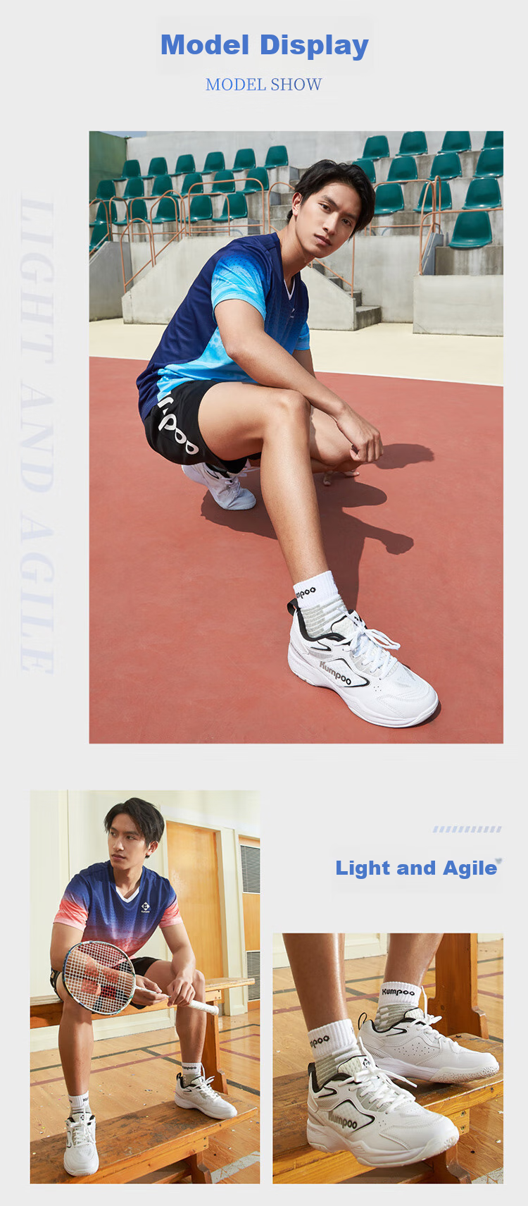 KUMPOO Badminton Shoes for Men And Women, Breathable, Lightweight, Shock-Absorbing, Anti-KH G15 White Blue Size 35 3