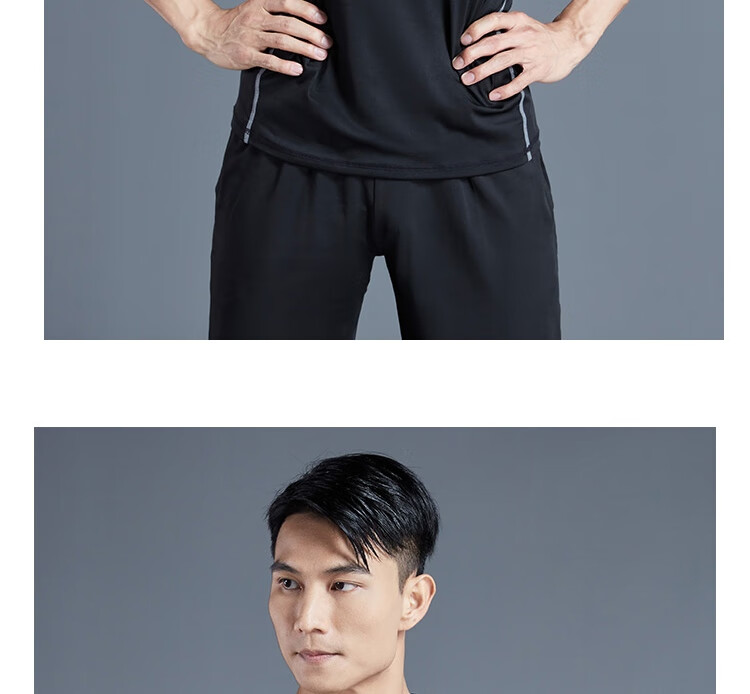 Fandimu Men's Sports Short-Sleeve T-Shirt, Fitness Tight-Fitting Quick-Dry Breathable Training Running Shirt, Black with Contrasting Lines, Size M 20