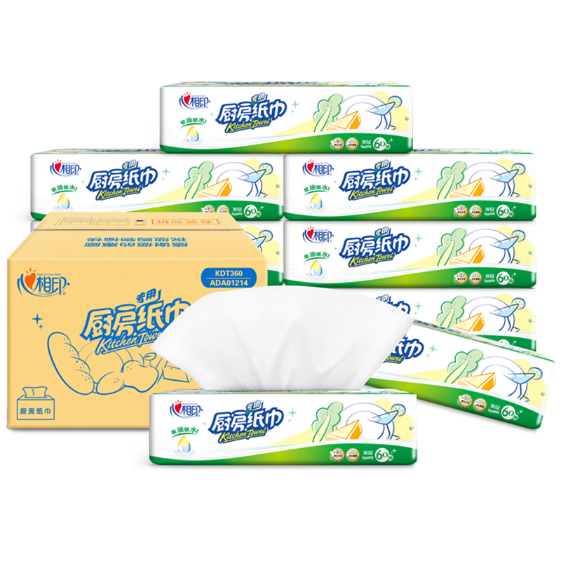 Mind Act Upon Mind Kitchen Paper Towels, 60 Sheets*9 Packs, Thick Oil-Absorbing Water-Locking Paper Towels for Kitchen Use, Whole Box