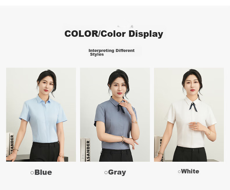 ROMON Cotton Short-Sleeve Shirt for Women, Business Casual Professional Formal Wear, Slim Fit Work Uniform Commuter White Blouse Women's Clothing 5