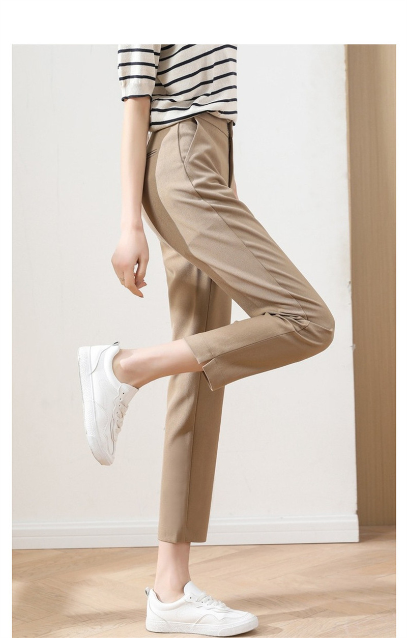 Dme Cropped Pants for Spring And Autumn, New Straight-Leg Suit Pants with Fake Pockets, Casual Trousers for Women, Khaki, S 56
