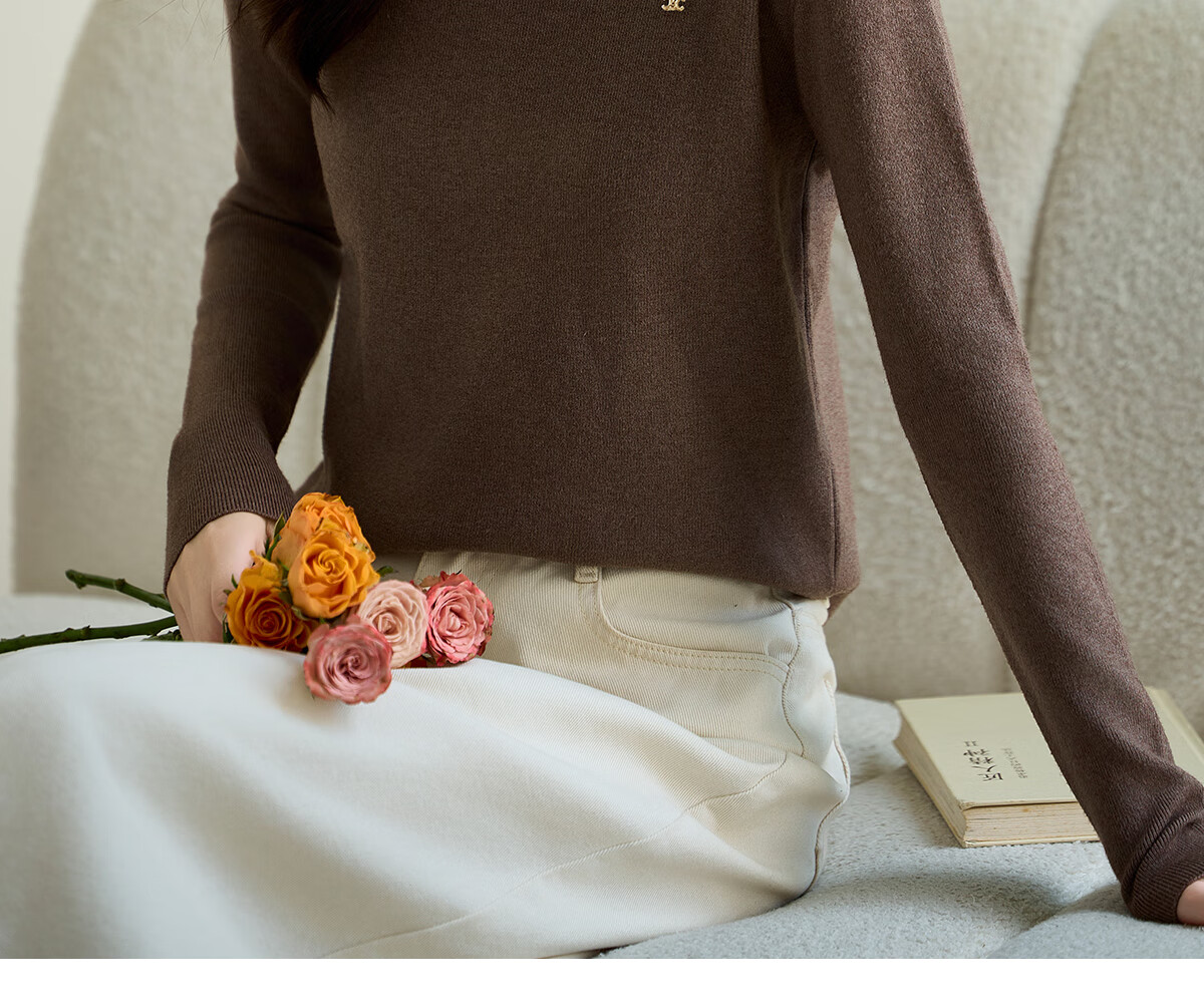 Taxiang Women's Semi-Turtleneck Knit Sweater, Autumn And Winter Inner Layering Solid Color Slim-Fit Pullover Sweater T143Z3040 27