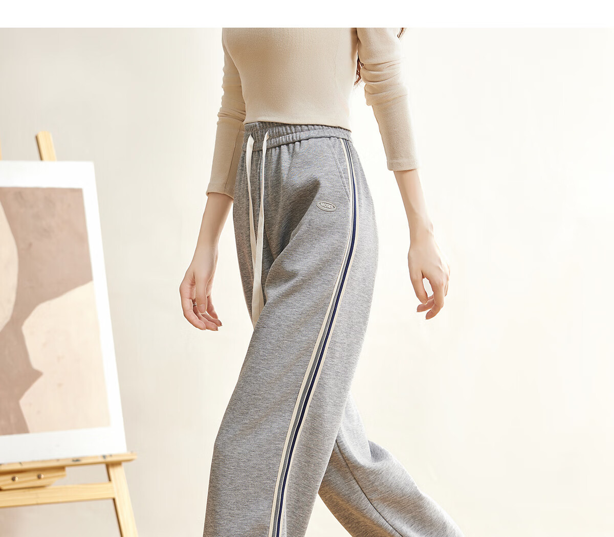 Halo Queen Women's Casual Pants, Spring And Autumn Side Striped Contrasting Color, Drawstring Elastic Waist, Summer Loose-Fitting Sweatpants, New Product H143R1011 53