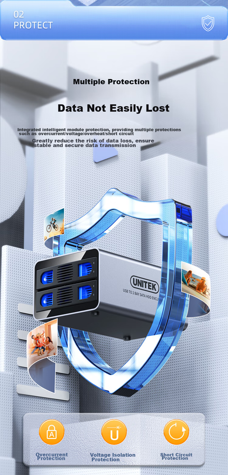 UNITEK Dual-Bay Full Aluminum Mechanical SSD Expansion Enclosure, Compatible with 2.5/3.5 Inch SSDs, USB 3.0 High-Speed to SATA Interface, External Hard Drive Storage Cabinet for Computers 4