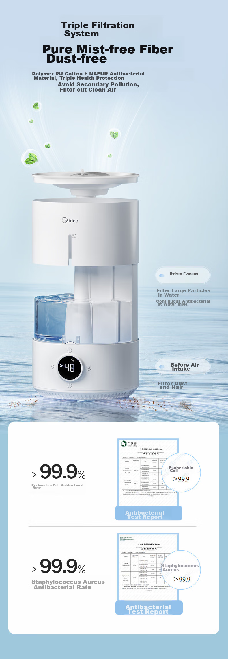 Midea [Ultraviolet Sterilization] Humidifier Air Purifier for Bedroom Home Use Large Capacity Pregnant Women Babies Office Desk Quiet Small Mist Sprayer Birthday Gift S-UV98K 5