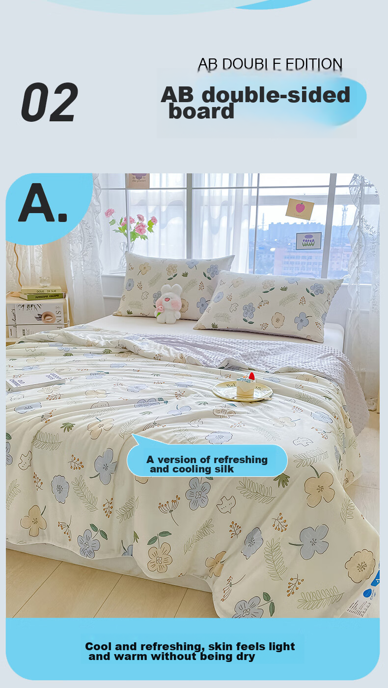 Grace Class A Ice Silk Summer Quilt, Cooling Sensation Value 0.21, Cool Silk Air Conditioning Quilt, Machine Washable Thin Quilt, 200*230cm 10