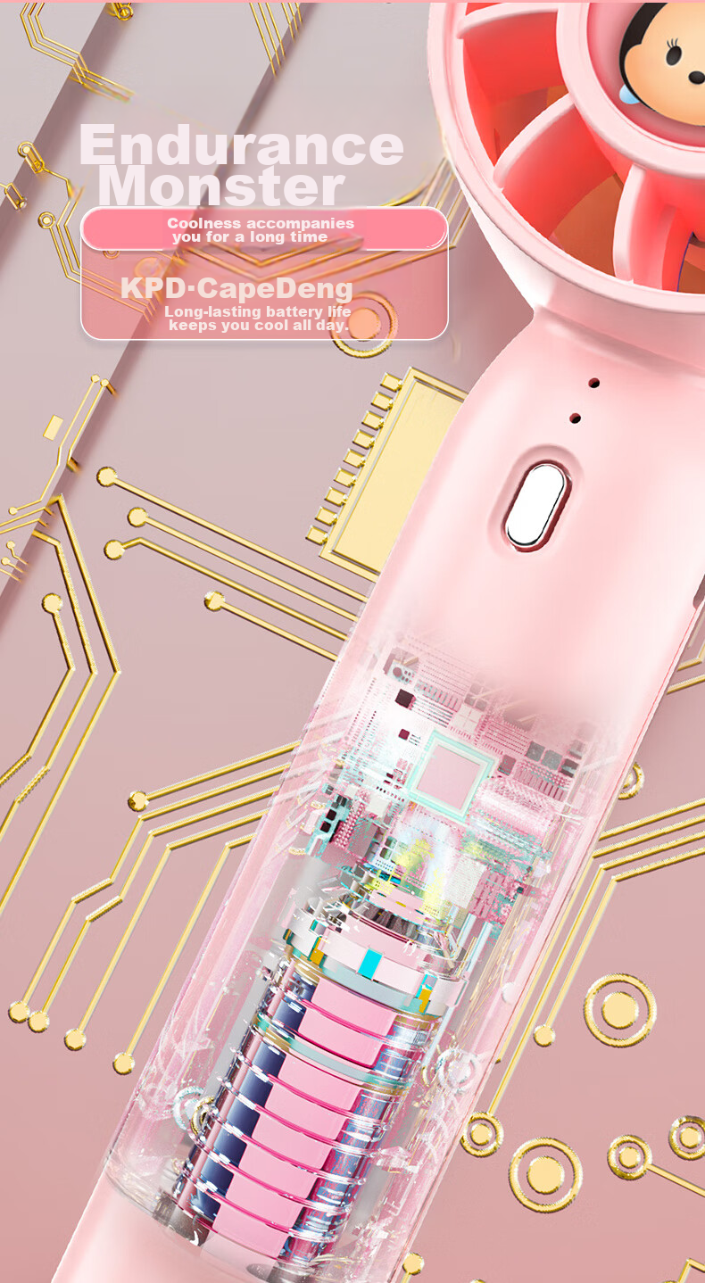 Baosou Portable Handheld Mini Fan with Built-in Light and Lanyard, Rechargeable, 3-Speed Strong Wind, Quiet, Pink 6