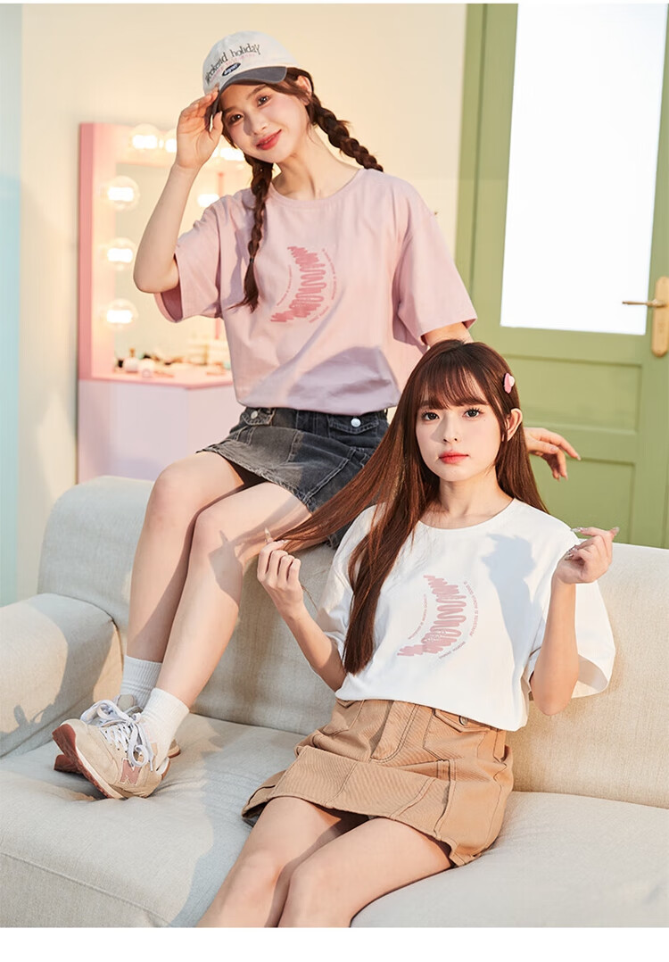 TonLion 2025 Women's Round Neck Short-Sleeve T-Shirt with Front Chest Print, Off-White, M 2