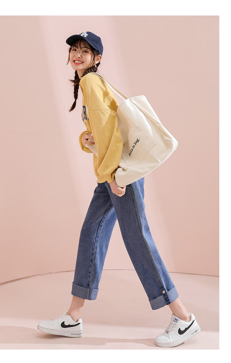 TonLion 2023 Loose Straight-Leg Jeans Wide-Leg High-Waist Versatile Casual Pants Light Denim Blue 26 7