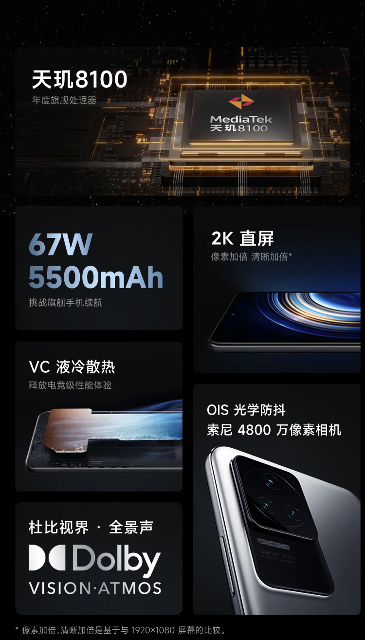 Redmi K50 Dimensity 8100 2K Flexible Straight Screen OIS Optical Image Stabilization 67W Fast Charge 5500mAh Large Power Moyu 12GB+256GB 5G Smartphone Xiaomi Redmi Redmi K50 Dimensity 8100 2K Flexible Straight Screen OIS Optical Image Stabilization 67W Fast Charge 5500mAh Large Power Moyu 12GB+256GB 5G Smartphone Xiaomi Redmi