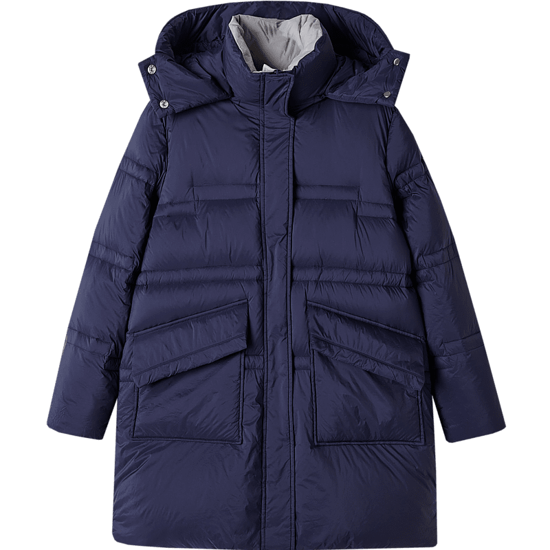 Dme [Xueji Lian Dong] Winter Warm 90% Duck Down Stand Collar Windproof Hooded Mid-Length down Jacket for Women, Elegant Coat