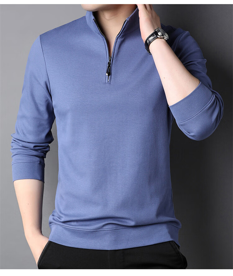 Pierre Cardin Men's Sweatshirt Stand Collar Half-Zip Spring Autumn Trendy Long Sleeve T-Shirt Casual Polo Base Shirt Dark Gray 2XL 5