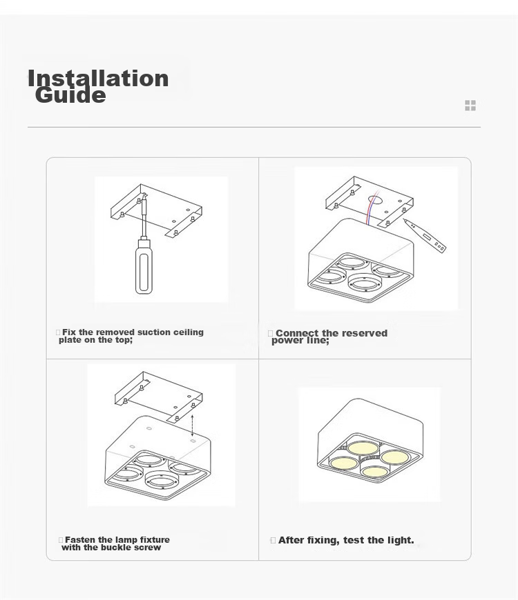 NVC LED Premium Spotlight, Square Surface-Mounted Downlight, Ultra-Thin Grid Light, Four-Head Anti-Glare, 40 Watts, Black Cup, Warm White 16
