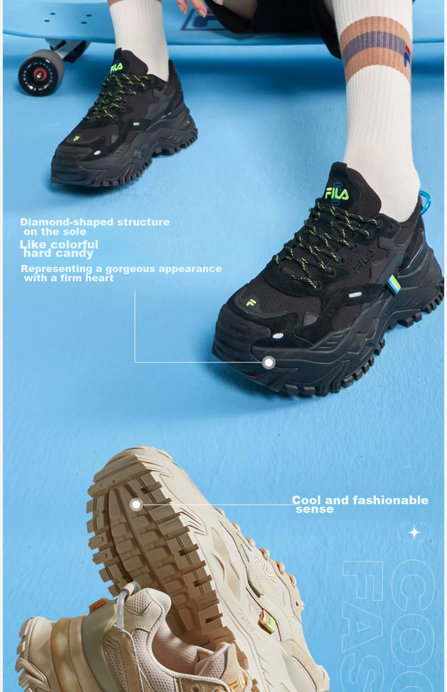 FILA FUSION Trendy Hard Candy Women's Dad Shoes, Classic Fashionable Thick-Soled Heightening Casual Sports Running Shoes 5