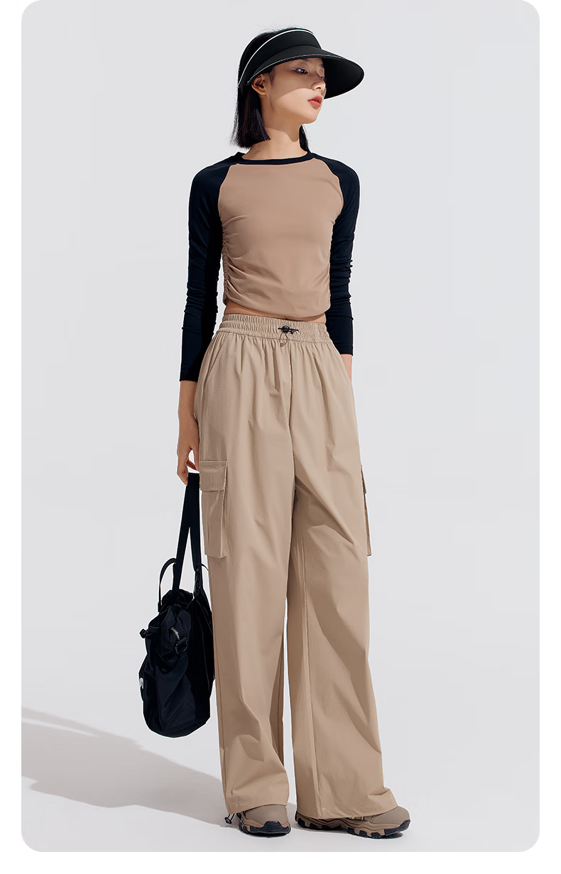 VVC Women's Casual Pants, Spring And Summer Sun Protection Cargo Pants, Wide-Leg Two-Way Wear, Quick-Dry Cool Feeling Patrol Pants, Olive Green, M 4