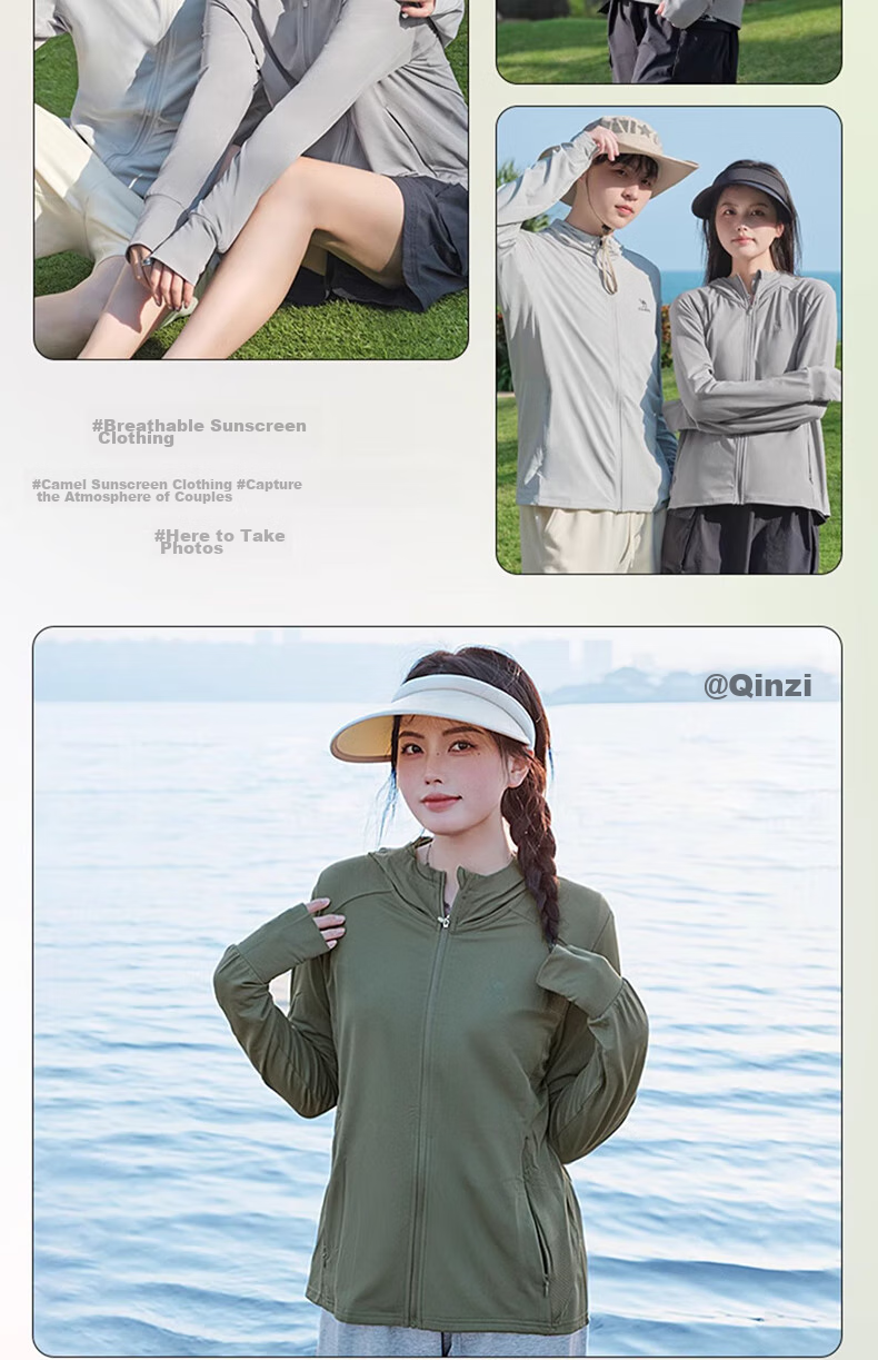 CAMEL Sun Protection Clothing for Men And Women, New Summer Outdoor Sports Wear, Original Yarn Cool-Feeling Sun Protection Loose Hooded Top Thin Jacket 3
