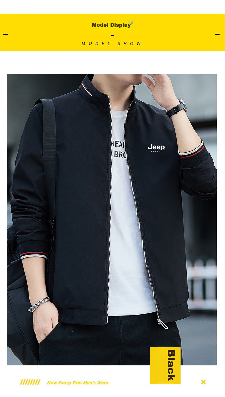 JEEP SPIRIT Men's Jacket, Autumn And Winter Coat, Stand-Up Collar, Business Style, Fleece-Lined, Thickened, Casual Versatile Outerwear, Black with Fleece Lining, XL Size 13