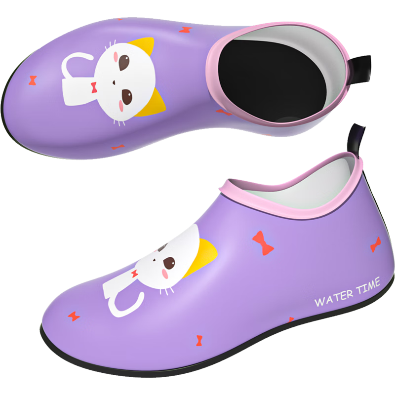 WATERTIME / Shuichuan Beach Shoes, Children's Girls' Diving Water Shoes, Stream Tracing Non-Slip Cut-Resistant Shoes, Purple Little Cat 2XS