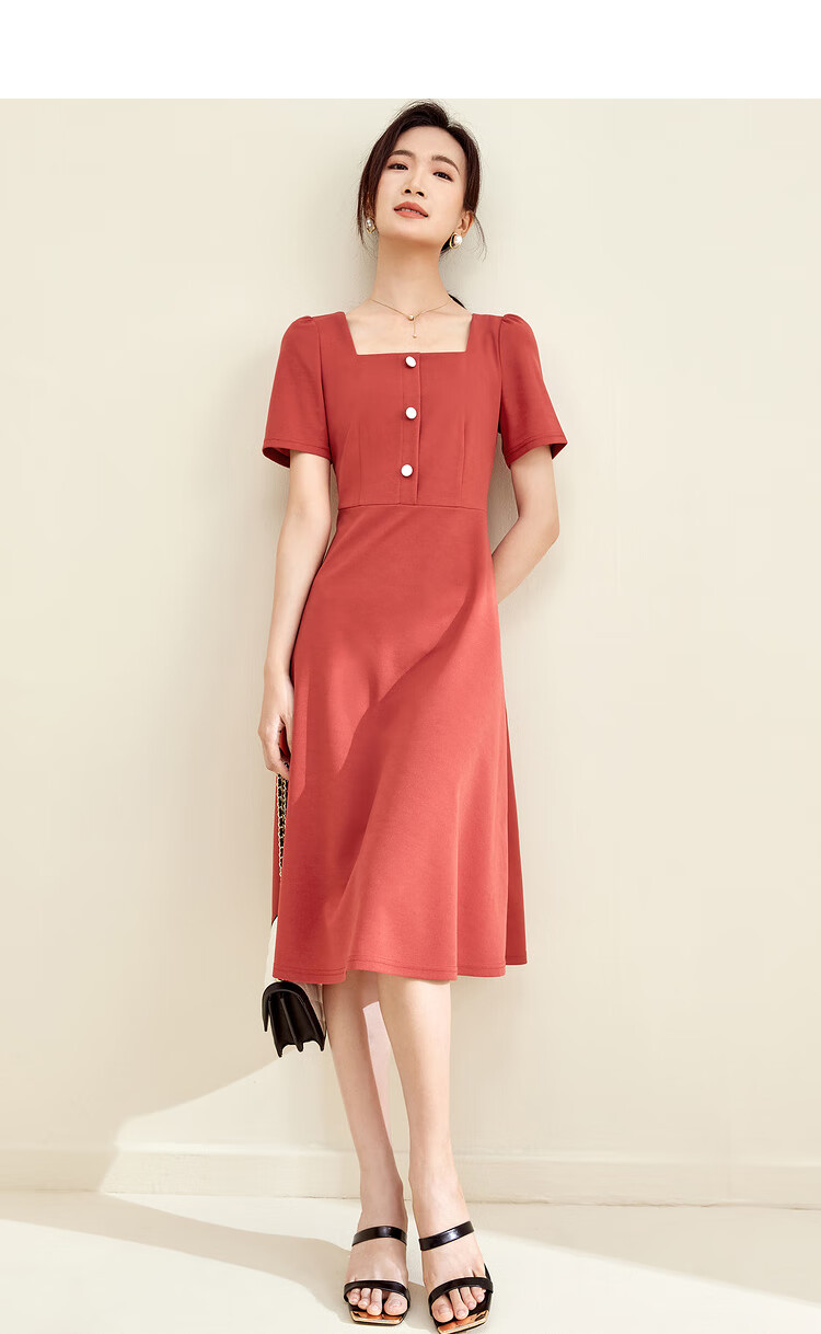 Sentubila Short-Sleeve Dress for Women, Summer Vintage Hepburn Style Elegant Office Dress, Mid-Length A-Line Skirt, Elegant Black, Size S 19