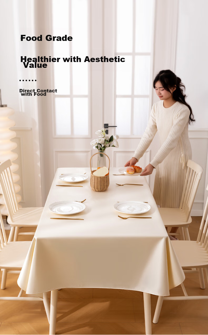 CHERISHES LIFE Waterproof And Oil-Resistant Rectangular Tablecloth for Dining Tables, Hotel Banquet Fabric Table Cover, Washable, Cream White, 137*220cm 5