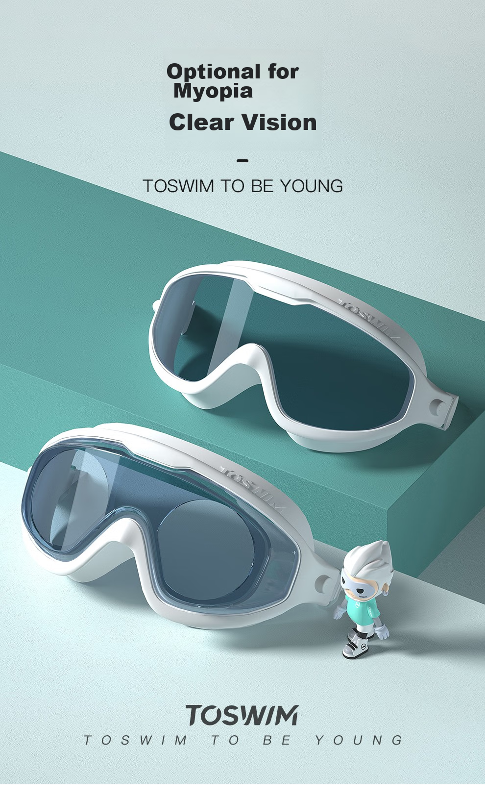 TOSWIM Swimming Goggles for Women And Men, Large Frame Waterproof Swim Glasses, High-Definition Anti-Fog Protective Swimming Eyewear, Beiji Shuiyu 6