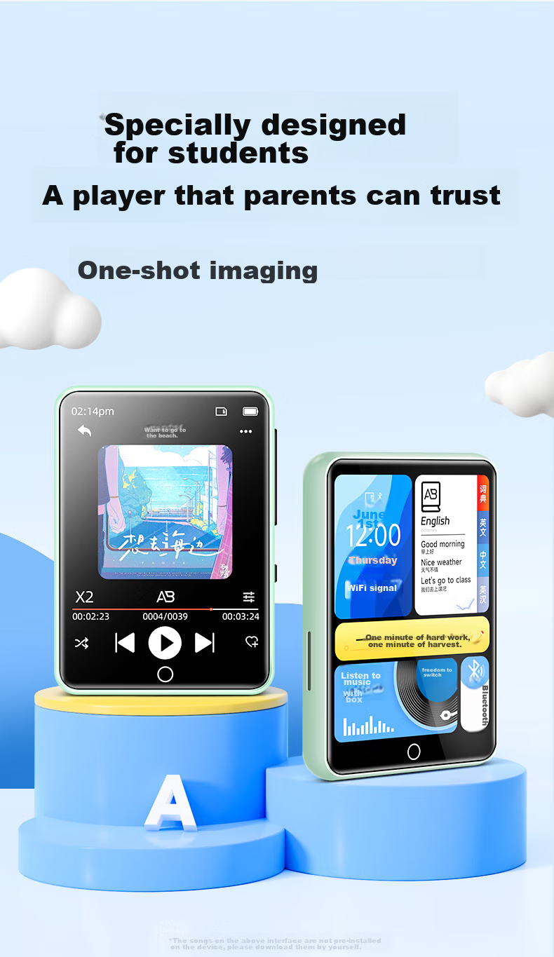 FAMUE PA01 64GB MP3/MP4 Player, Lossless Music Student English Learning Portable Player, 2.4-Inch Dictionary External Speaker Bluetooth 5.3, Gree 3
