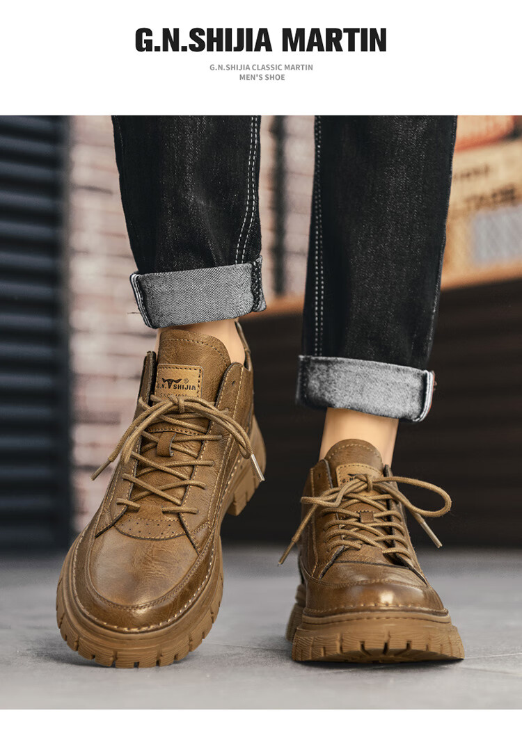 Bull Family Martin Boots Men New British Style Mid-High Casual Shoes Outdoor Fleece-Lined Warm Work Boots for Men 13