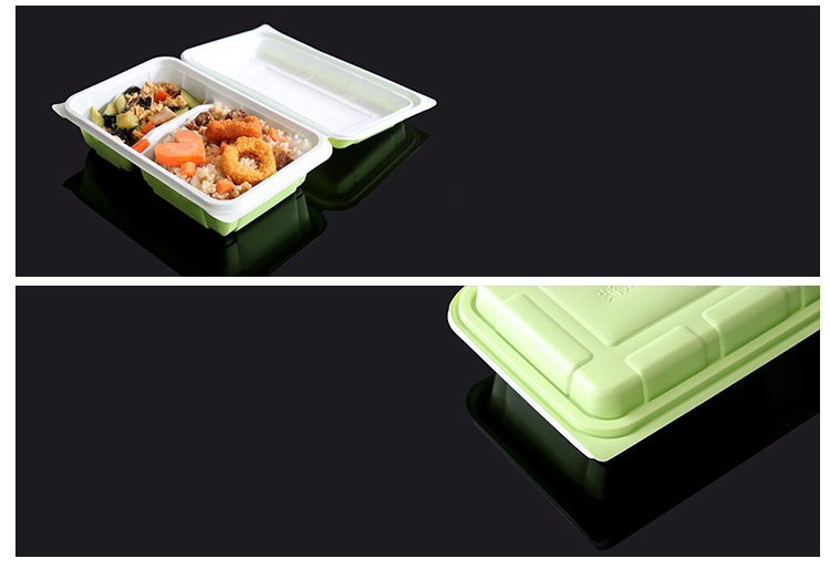 礼素 一次性四格盒饭盒连体带盖分格 绿白 四格连体 100套