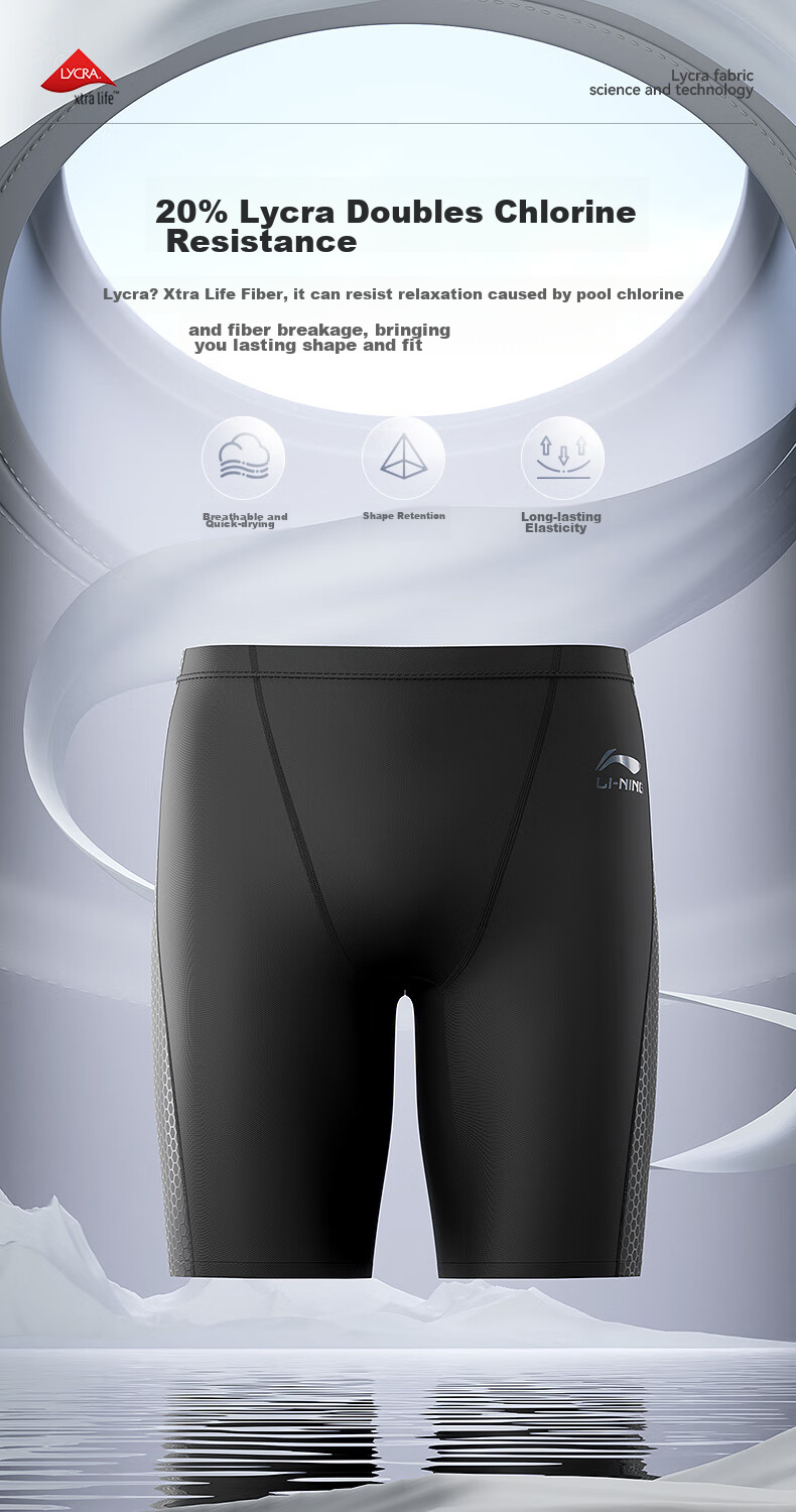 Li-Ning Swimming Trunks for Men, Knee-Length Swim Shorts, Professional Fitness Quick-Dry Large Size Men's Swimwear Equipment, 2061 Black XXXL 3