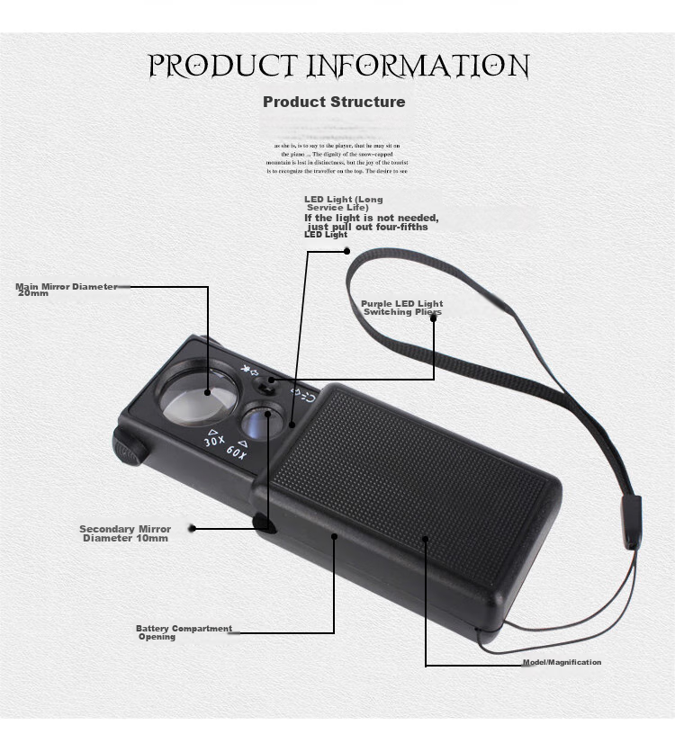 MIXOUT, 30x And 60x Double Lens Magnifier with LED Light, Pull-Out Magnifying Glass for Currency Inspection, Antiques, Jade, Beads And Jewelry 2