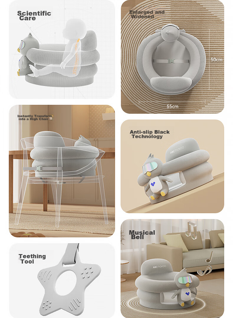 ABCMOKOO Baby Learning Seat Chair, Spine-Friendly, Anti-Rollover, Baby Sitting Aid, Sofa Dining Chair - Moke Xingling 4