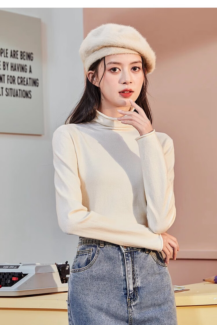 TonLion 2023 Solid Color Turtleneck Slim Fit Base Shirt for Women, Commuter Versatile Top, Black, M 10