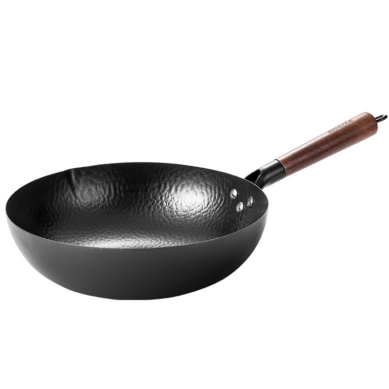 MAXCOOK Cast Iron Wok, Iron Pan 32cm, Fish Scale Pattern Wok, Compatible with Gas And Induction Stoves, Uncoated MCC9977