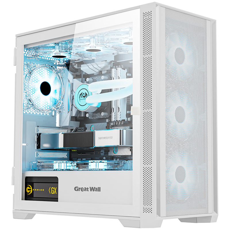 Great Wall Ice Frost X3W White Computer Case (MATX/360mm Water Cooling Support/ Magnetic Flip Door/Mesh Metal Panel/U3/9 Fan Positions/Five-Slot PCI/Compatible with 5080)
