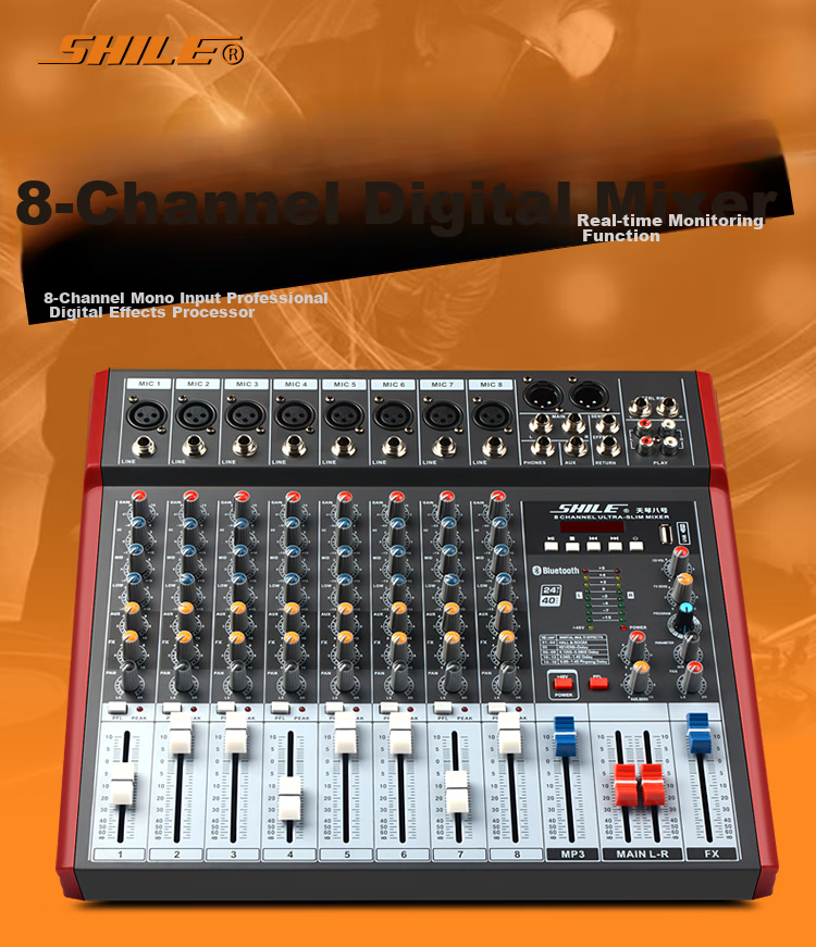 SHILE Tianqin No. 8 Professional 8-Channel Mixer with DSP Effects, for Stage Performances, Weddings, Events, Conference Rooms, And Remote Video Effects, Front-End Reverb Processor 1